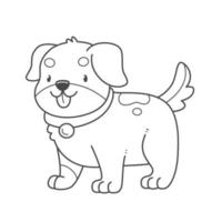 lindo filhote de cachorro para colorir. livro de colorir cachorro. ilustração em vetor preto e branco.