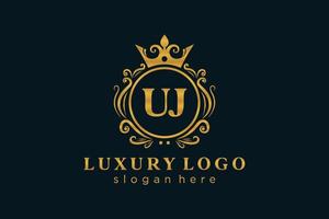 modelo de logotipo de luxo real de letra uj inicial em arte vetorial para restaurante, realeza, boutique, café, hotel, heráldica, joias, moda e outras ilustrações vetoriais. vetor