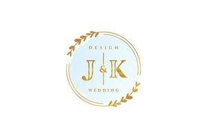 monograma de beleza jk inicial e logotipo de caligrafia de design de logotipo elegante de assinatura inicial, casamento, moda, floral e botânico com modelo criativo. vetor