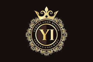 yi letra inicial ouro caligráfico feminino floral mão desenhada monograma heráldico antigo estilo vintage luxo design de logotipo vetor premium