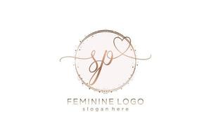 logotipo de caligrafia sp inicial com logotipo de vetor de modelo de círculo de casamento inicial, moda, floral e botânico com modelo criativo.