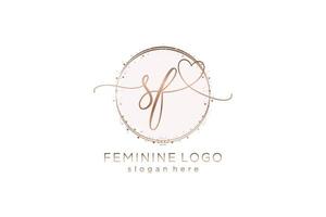 logotipo inicial de caligrafia sf com logotipo de vetor de modelo de círculo de casamento inicial, moda, floral e botânico com modelo criativo.