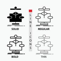 algoritmo. gráfico. dados. diagrama. ícone de fluxo em fino. regular. linha em negrito e estilo de glifo. ilustração vetorial vetor