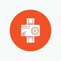 Câmera. ação. digital. vídeo. ícone de glifo foto branco em círculo. ilustração vetorial de botão vetor