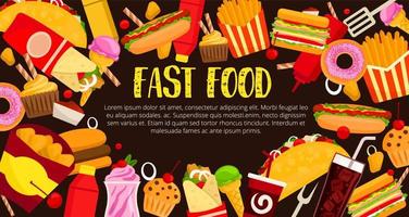 cartaz de vetor de refeições de restaurante de fast food