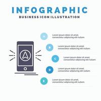 navegação. aplicativo. acampamento. GPS. modelo de infográficos de localização para site e apresentação. ícone de glifo cinza com ilustração em vetor estilo infográfico azul.