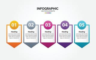 modelo de design infográfico horizontal de negócios com ícones e 5 cinco opções ou etapas. vetor