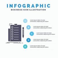 perícia. lista de controle. Verifica. Lista. modelo de infográficos de documento para site e apresentação. ícone de glifo cinza com ilustração em vetor estilo infográfico azul.