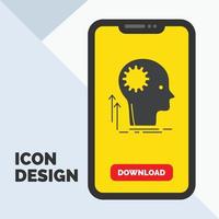 mente. criativo. pensamento. idéia. ícone de glifo de brainstorming no celular para página de download. fundo amarelo vetor