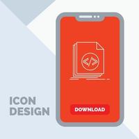 código. codificação. Arquivo. programação. ícone de linha de script no celular para página de download vetor
