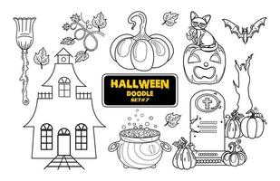 doodle desenhado de mão de halloween. lindo conjunto de carimbo digital de halloween. vetor