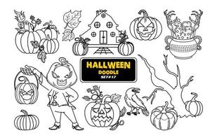 doodle desenhado de mão de halloween. lindo conjunto de carimbo digital de halloween. vetor