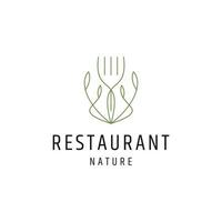 vetor plano de modelo de design de ícone de logotipo de restaurante de folha de garfo