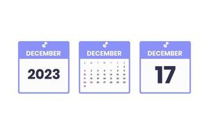 projeto de calendário de dezembro. ícone de calendário de 17 de dezembro de 2023 para agendamento, compromisso, conceito de data importante vetor