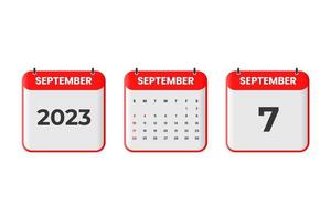 design de calendário de setembro de 2023. 7 de setembro de 2023 ícone de calendário para agendamento, compromisso, conceito de data importante vetor