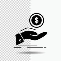 ajuda. sacar. dívida. finança. ícone de glifo de empréstimo em fundo transparente. ícone preto vetor