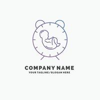 Entrega. Tempo. bebê. nascimento. modelo de logotipo de negócios roxo de criança. lugar para slogan vetor