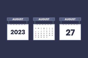 27 de agosto de 2023 ícone de calendário para agendamento, compromisso, conceito de data importante vetor