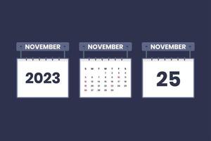 25 de novembro de 2023 ícone de calendário para agendamento, compromisso, conceito de data importante vetor