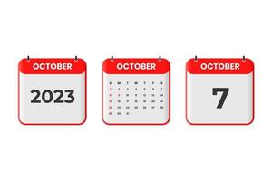 design de calendário de outubro de 2023. 7 de outubro de 2023 ícone de calendário para agendamento, compromisso, conceito de data importante vetor