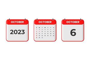 design de calendário de outubro de 2023. 6 de outubro de 2023 ícone de calendário para agendamento, compromisso, conceito de data importante vetor