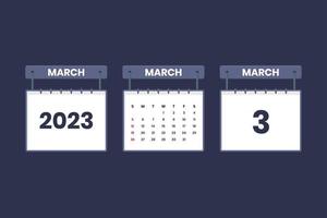 3 de março de 2023 ícone de calendário para agendamento, compromisso, conceito de data importante vetor