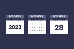 ícone de calendário de 28 de dezembro de 2023 para agendamento, compromisso, conceito de data importante vetor