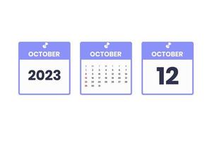 design de calendário de outubro. ícone de calendário de 12 de outubro de 2023 para agendamento, compromisso, conceito de data importante vetor