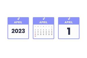 design de calendário de abril. ícone de calendário de 1 de abril de 2023 para agendamento, compromisso, conceito de data importante vetor