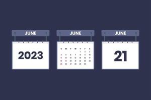 21 de junho de 2023 ícone de calendário para agendamento, compromisso, conceito de data importante vetor