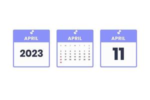 design de calendário de abril. ícone de calendário de 11 de abril de 2023 para agendamento, compromisso, conceito de data importante vetor