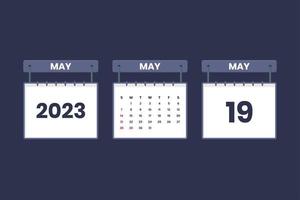19 de maio de 2023 ícone de calendário para agendamento, compromisso, conceito de data importante vetor