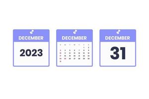 projeto de calendário de dezembro. ícone de calendário de 31 de dezembro de 2023 para agenda, compromisso, conceito de data importante vetor