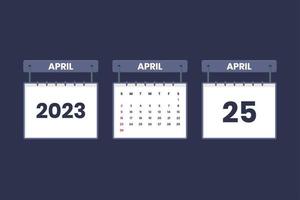 ícone de calendário de 25 de abril de 2023 para agendamento, compromisso, conceito de data importante vetor