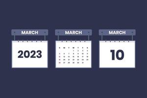 10 de março de 2023 ícone de calendário para agendamento, compromisso, conceito de data importante vetor