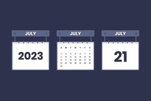 21 de julho de 2023 ícone de calendário para agendamento, compromisso, conceito de data importante vetor