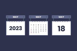18 de maio de 2023 ícone de calendário para agendamento, compromisso, conceito de data importante vetor