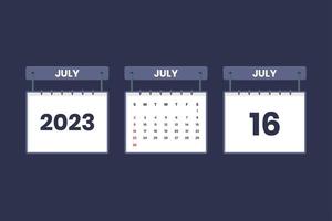 16 de julho de 2023 ícone de calendário para agendamento, compromisso, conceito de data importante vetor