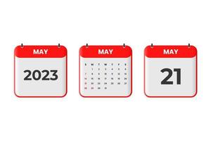 design de calendário de maio de 2023. 21 de maio de 2023 ícone de calendário para agendamento, compromisso, conceito de data importante vetor