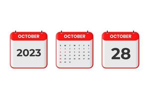 design de calendário de outubro de 2023. 28 de outubro de 2023 ícone de calendário para agendamento, compromisso, conceito de data importante vetor
