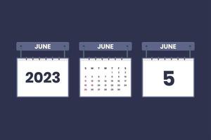 5 de junho de 2023 ícone de calendário para agendamento, compromisso, conceito de data importante vetor