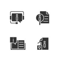 as informações do cliente suportam ícones de glifo preto definidos no espaço em branco. lista aberta de respostas típicas. tecnologia digital. símbolos de silhueta. pacote de pictograma sólido. ilustração vetorial isolada vetor