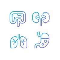 Órgãos humanos pixel perfeito gradiente linear vector conjunto de ícones. sistema gastrointestinal. transplante de órgãos. pacote de designs de símbolo de contorno de linha fina. coleção de ilustrações de contorno isolado