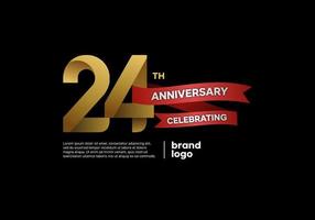 logotipo de aniversário de 24 anos em ouro e vermelho sobre fundo preto vetor