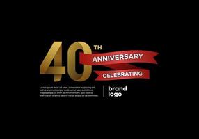 logotipo de aniversário de 40 anos em ouro e vermelho sobre fundo preto vetor