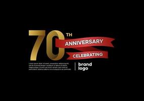 logotipo de aniversário de 70 anos em ouro e vermelho sobre fundo preto vetor