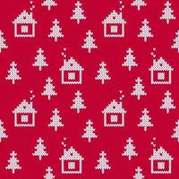 camisola de natal inverno cabines e árvores de natal padrão sem costura branco e vermelho. vetor