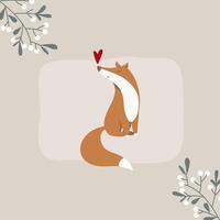 adorável cartão de natal com raposa e guirlanda de natal com omela. modelo de mídia social de ano novo vetor