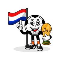 mascote cartoon futebol bandeira da holanda com vencedor do troféu vetor