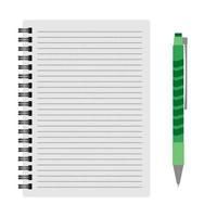 caderno de vetor com uma caneta verde em um fundo branco